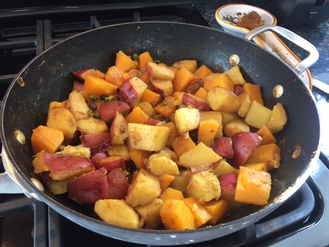 Citrouille, pommes de terre et petits pois au curry – Pumpkin, potatoes and peas with curry