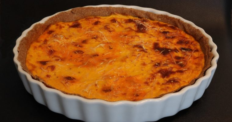 Quiche aux carottes, chorizo doux et confiture d’oignons – Carrot, chorizo and onion jam quiche